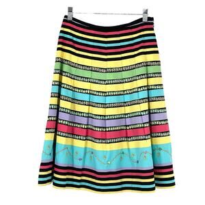 Harold’s Striped Floral Black Yellow Whimsical Embroidered Skirt Sz 0 Fairy Boho